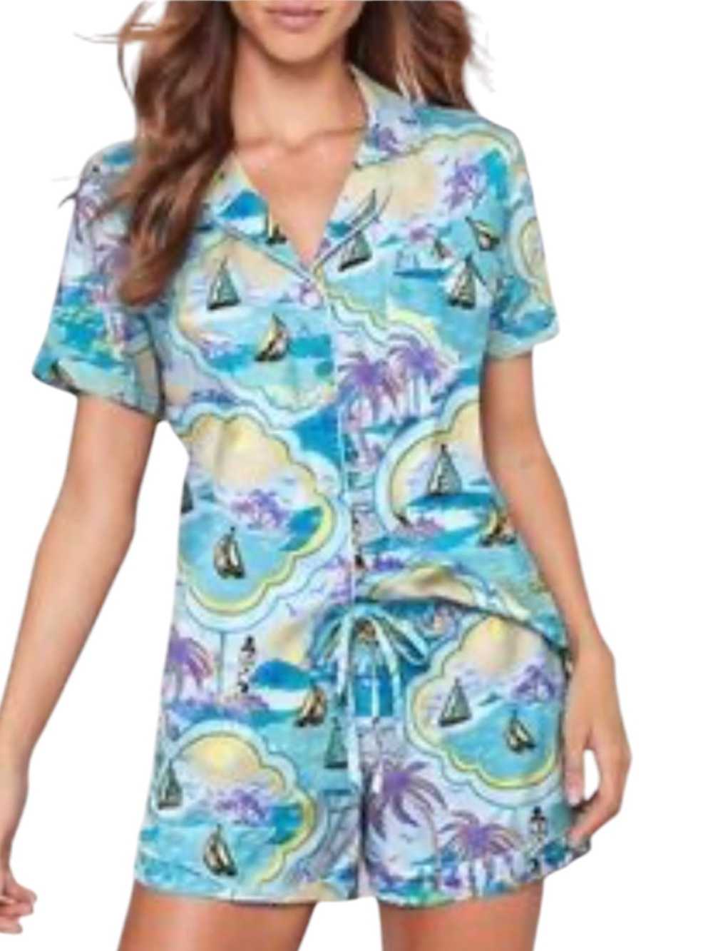 Cynthia Rowley 2 Piece  Sailboat Notch Collar Pajama Shorts Set Size S - Picture 10 of 10